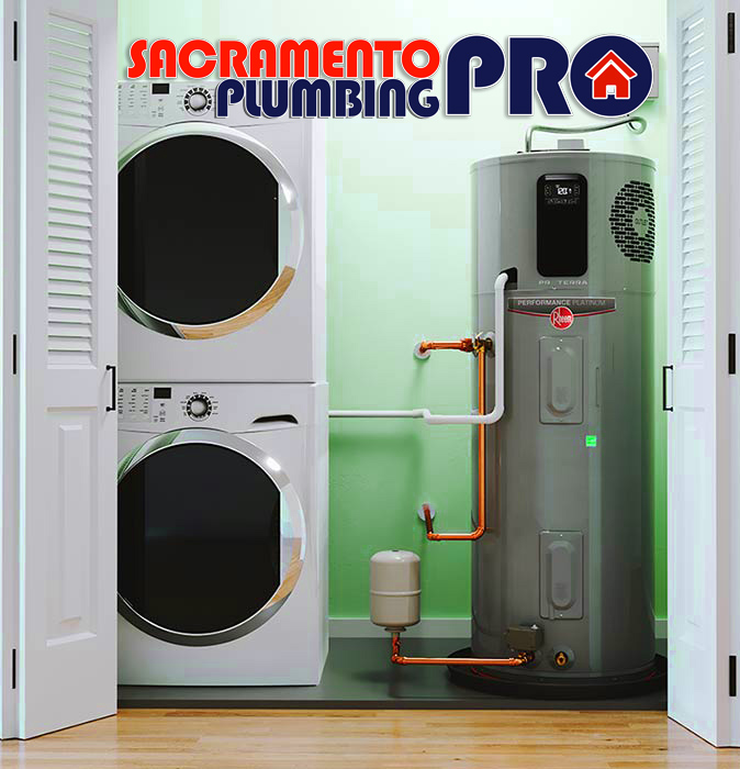 Modern and energy-efficient water heater installation by Sacramento Plumbing Pro in a local home's utility area.