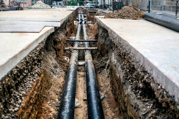 Deep trench neatly dug in Sacramento, showcasing expertly laid utility pipes by Sacramento Plumbing Pro.